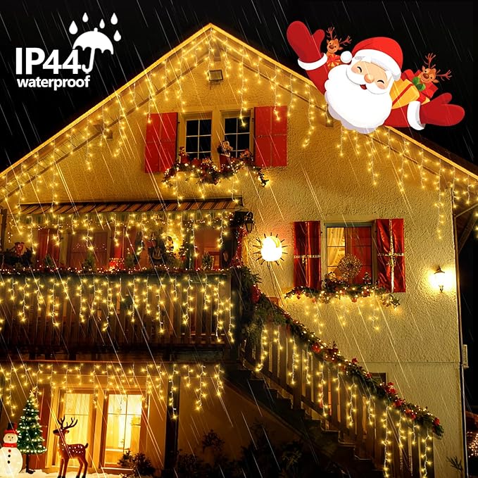 YEGUO 66ft 800 LED Icicle Lights Outdoor, 160 Drops Icicle Christmas Light Connectable, 8 Modes Warm White Xmas Icicle Lights with Memory Timer