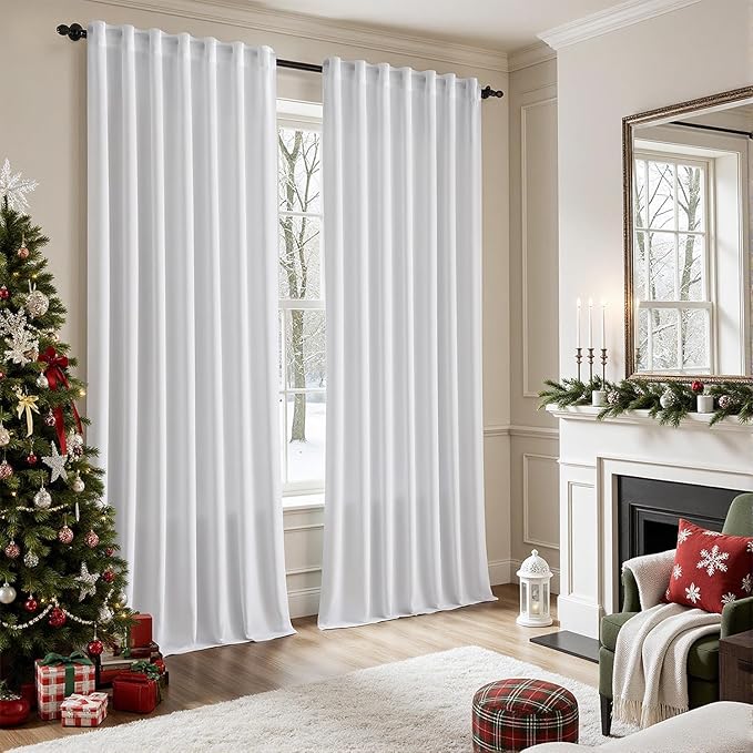 EMEMA White Privacy Sheer Curtains 84 Inches Long 2 Panels Set, Non-See-Through Light Filtering Semi Sheer Curtains for Bedroom Living Room, Window Drapes That Let Light in, 52x84 Inch