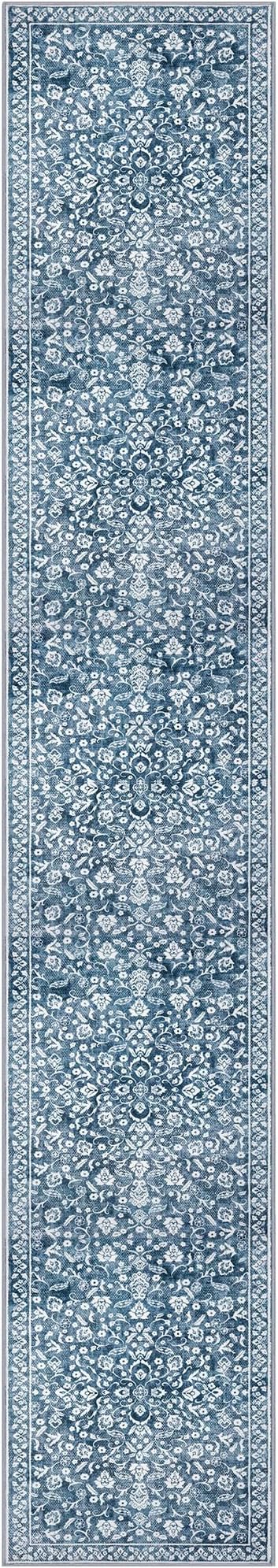 Vintage Runner Rugs for Hallway 3x18, Blue and White Washable Long Hallway Runner Rug Non Slip, Super Soft Kitchen Runner Rug, Print Faux Wool Floral Thin Carpet Hall Runner