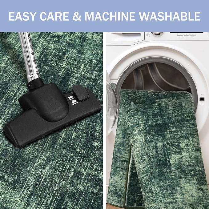 IOHOUZE Abstract Runner Rug 3x16 Ft Washable Runners for Hallways, Non Slip Kitchen Runner Printed Faux Wool Entryway Runner Indoor, Modern Abstract Floor Carpet for Hall Stair, Dark Green