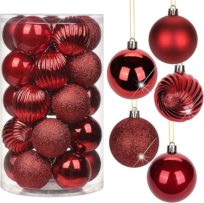 2.36" Red Christmas Balls Ornaments 25 Pcs Shatterproof Christmas Ornaments Set Small Red Ornament for Xmas Tree Halloween Holiday Party