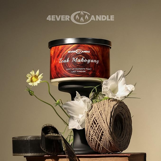 Soy Wax Blend Candle for Home, 4-Wick Candles in Teakwood & Mahogany Scented, Aromatherapy Candles Gift for Parties, Relaxing, Over 50 Hours of Burn Time, 18oz
