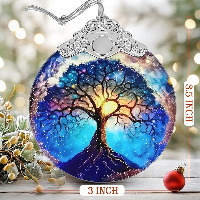 Tree of Life Ornament, 3" Stained Glass Christmas Decor, Christmas Ornaments, Christmas Tree Ornaments, Tree of Life Decor Gift, Unique Gift Idea, Perfect for Holiday Party, Window, Tree, Home Decor