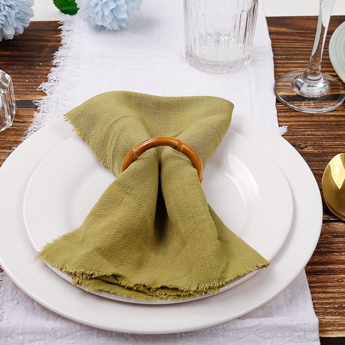 LogHog Wood Bamboo Napkin Rings Set of 8, Handmade Original Bamboo Circle Napkin Holder Rings Table Decorations for Wedding, Valentine's, Banquet, Christmas, Birthday, Thanksgiving