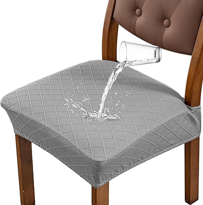 Genina Waterproof Seat Covers for Dining Room Chairs Covers Dining Chair Slipcovers Protector, No Rear Covers (Grey, 6 Pcs)