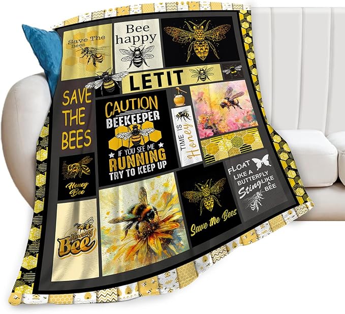 Bee Blanket Honey Bees Throw Blankets Plush Cozy Flannel Fleece Ultra Soft Fuzzy Party Blanket Gifts for Girls Women Men Boys Kids Bed 60"X50"