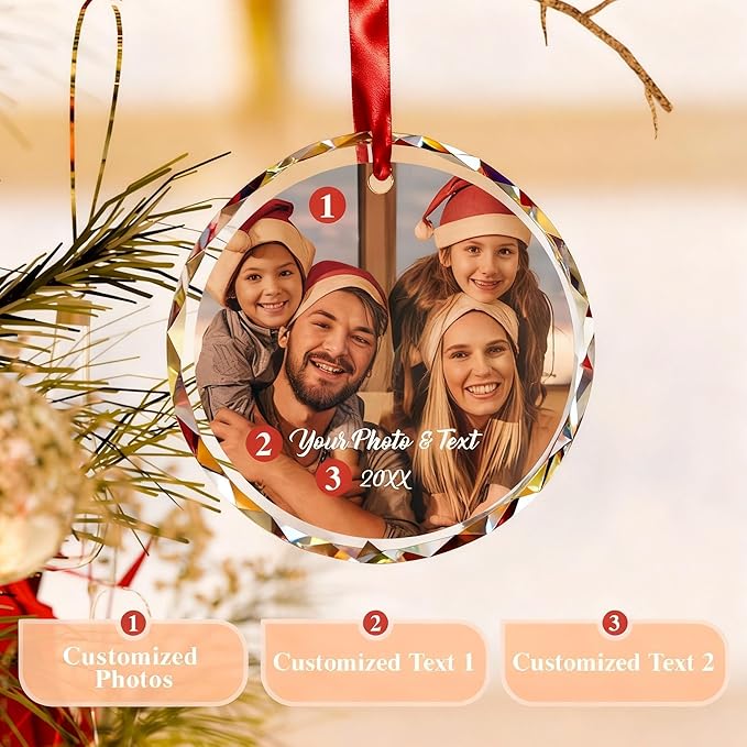Bemaystar Personalized Christmas Ornaments,Custom Christmas Ornament with Photo,3"-5" Persoanlzied Family Ornaments 2025
