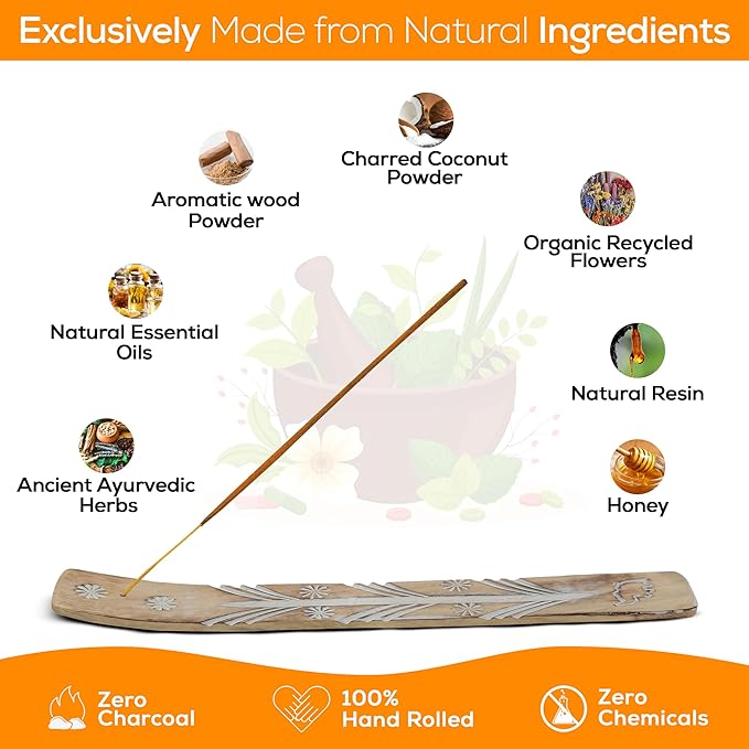 Satya Nagchampa Myrrh Incense Sticks, Satya Bng (Bangalore) Insenses 15gmx3 Pack (45 GMS) with Raajsee Incense Holder Bundle, Satya Nagchampa Natural Incense