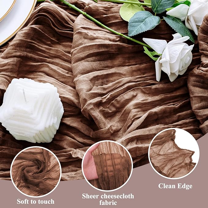 4PCS Table Runner Cheesecloth 10FT Brown Boho Gauze Cheese Cloth Rustic Sheer Table Runners for Wedding Bridal Baby Shower Party Decoration
