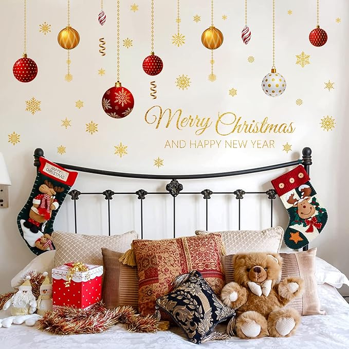 2 Sheets Christmas Wall Decals Christmas Light Bulb Wall Stickers Xmas Ball Foil Swirls Hanging Ceiling Decoration for Indoor Xmas Party Decoration Accessories