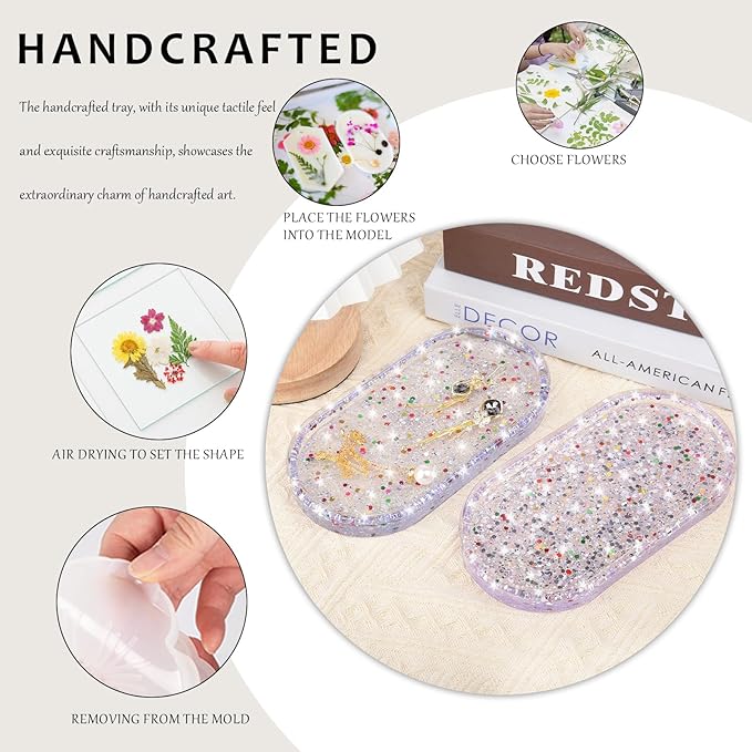 Jewelry Tray Ring Dish: Resin Trinket Dish with Flash Art - Key Tray - Jewelry Plate Holder for Cute Vanity Decor (1, Transparency Blue)