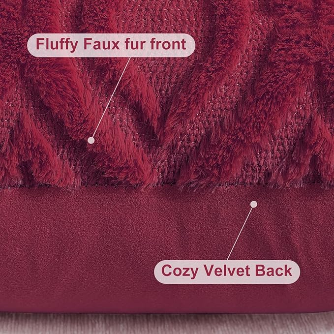 decorUhome Christmas Throw Pillow Covers 24x24 Inch Set of 2, Soft Plush Faux Wool Burgundy Solid Couch Pillow Covers, Accent Farmhouse Neutral Square Pillow Cases for Sofa Bed Living Room