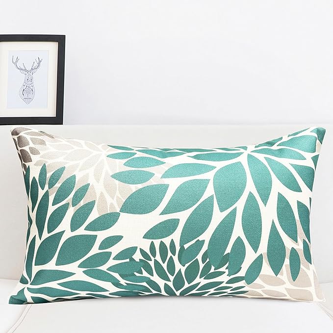Decorative Throw Pillow Covers Set of 4 Teal Pillow Covers 12x20 inch Throw Pillow Cases Linen Square Pillow Case,Farmhouse Outdoor Modern Boho Pillow Covers for Couch Sofa Living Room