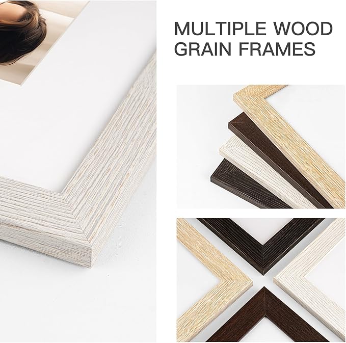 16x20 Picture Frame with Mat for 11x14 Set of 3, Distressed White Wood Grain 16x20 Frames for Horizontal & Vertical Wall Mounting (3 Pack,White)