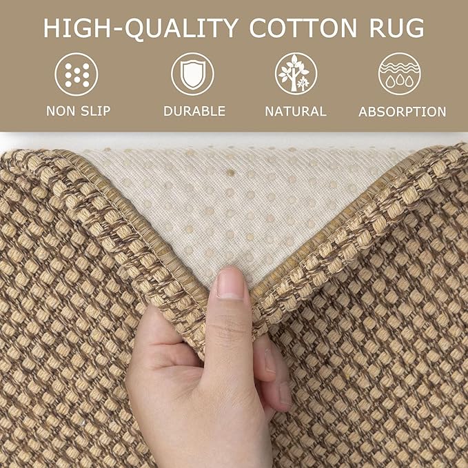 KOZYFLY Extra Long Runners for Hallways 3x16 ft Washable Kitchen Runner Non Slip Rubber Backed Hallway Rug Cotton Entryway Runner Rug Floor Carpet for Indoor Hall, Kitchen, Stair, Tan/Orange/Brown
