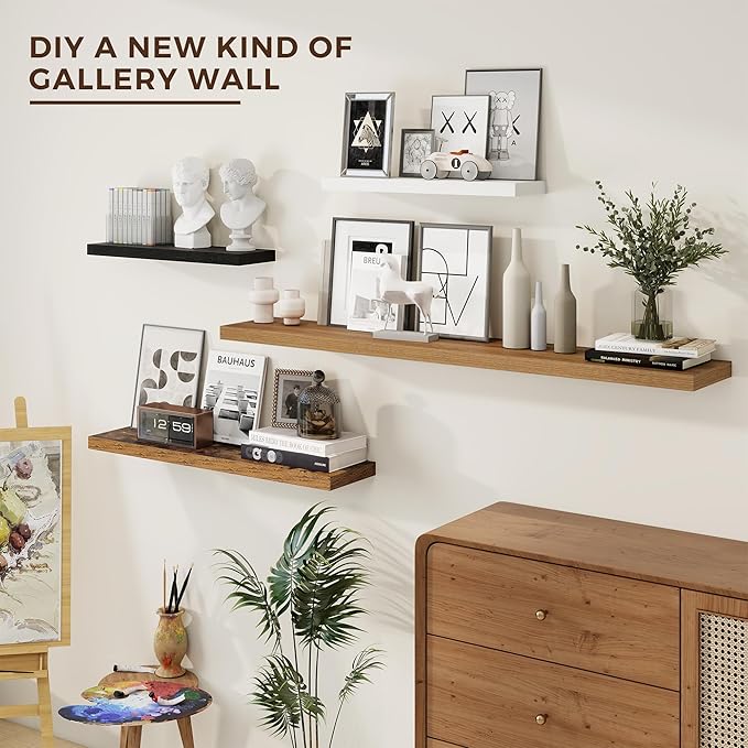 Dreamland 55 Inches Floating Shelves for Wall, 9.8" Deep Long Floating Shelves Set of 1, Large Display & Storage Shelf, Wall Shelf for Bathroom Bedroom Living Room Kitchen Office, Walnut