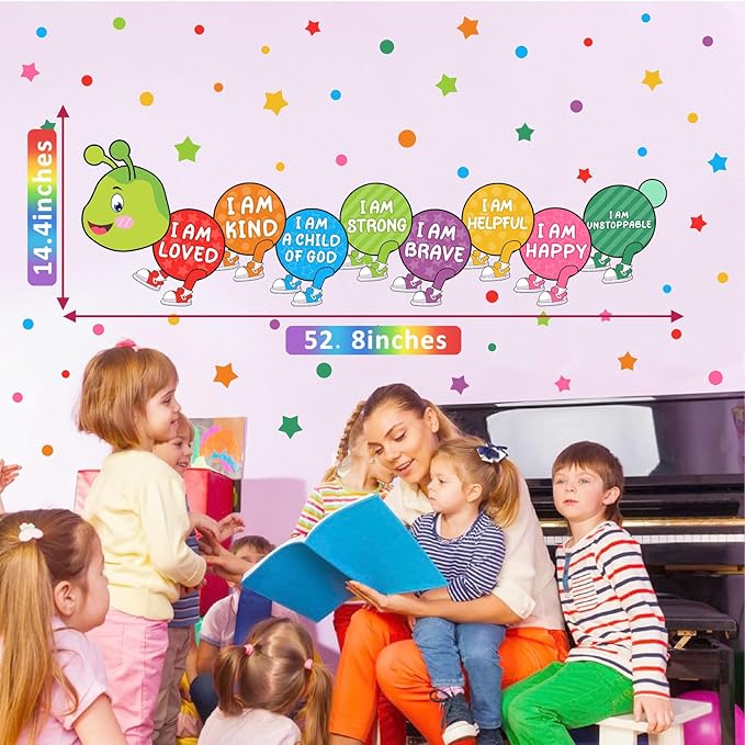 Kids Wall Stickers Decor Colorful Inspirational Wall Decals Baby Nursery Wall Decal Peel and Stick Motivational I Am Quotes Walls Art Vinyl Decals Polka Dots Murals for Classroom Bedroom Decor