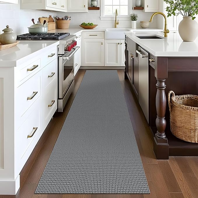 EARTHALL Woven Runner Rug 2x8 Ft Washable Runners for Hallways Cotton Non Slip Rubber Backed Kitchen Runner Braided Indoor Floor Carpet for Entryway, Hallway, Kitchen, Bedroom, Dark Gray