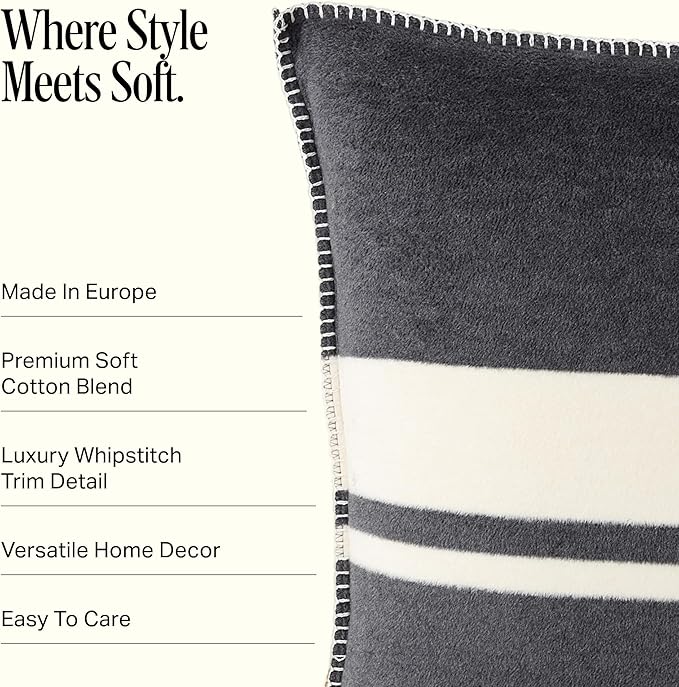 Preston Lane Highrise Throw Pillow 21" x 21", Premium Cotton Blend, Decorative Accent Pillow for Sofa, Bed & Boho Home Décor, Made in Portugal, Slate