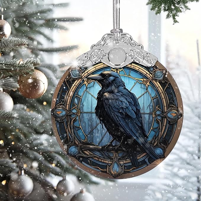 2025 Ornaments for Christmas Tree, Zmoicky Stained Glass Hanging Ornament, Christmas Ornaments Clearance, Gift Exchange Ornament, Bauble Present - Crow in The Dark