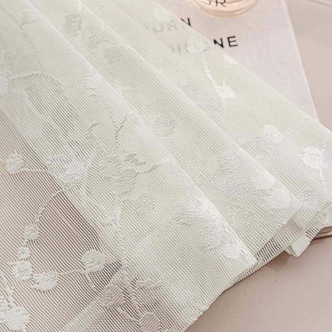 Ivory Lace Sheer Curtains – Vintage Branches Pattern Lace for Bedroom/Kitchen, Rustic Privacy Light Filtering Rod Pocket Drapes, Delicate Chic Window Treatments, 52W x 54L Inch, 2-Panel
