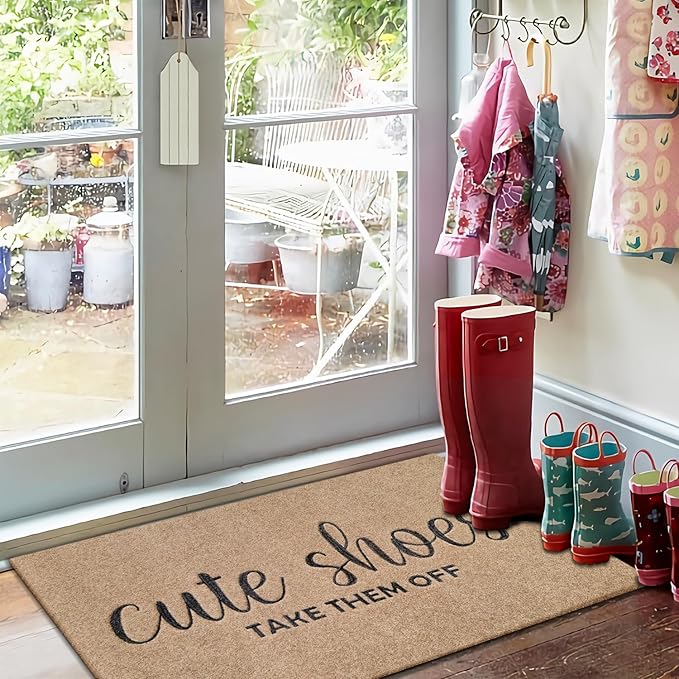 Indoor for Front Door Welcome Mat Outdoor Large 24"x 36" for Outside Home Entry Cute Shoes Door Entryway Non Slip Entrance Mats to Bedroom Bathroom Shoe Scraper Easy to Clean Doormat Brown