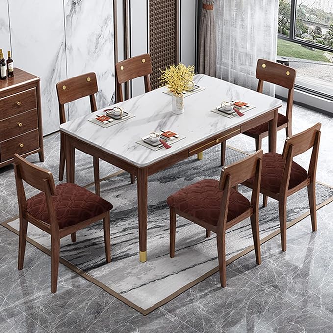 Genina Waterproof Seat Covers for Dining Room Chairs, Stretch Chair Covers Removable Washable Dinning Room Kitchen Chair Seat Cushion Slipcovers (Jacquard-Chocolate, 6 PCS)