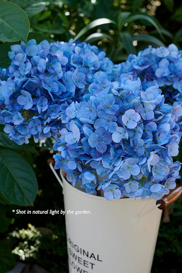 Hydrangea Artificial Flowers, Gradient Color 2PCS Large Faux Hydrangea Silk Bouquet with Stems, Real Touch Fake Hydrangeas for Party & Home Table Decoration (Blue)