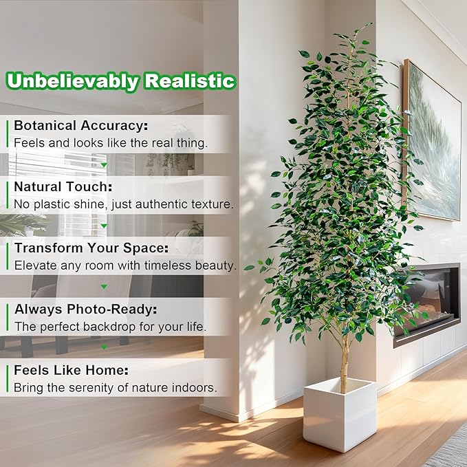 6FT Artificial Ficus Trees Indoor Faux Trees Indoor Fake Floor Plants Tall Artificial Tree with White Pot Faux Tree Fake Indoor Tree Silk Plants Artificial Trees for Home Decor Indoor