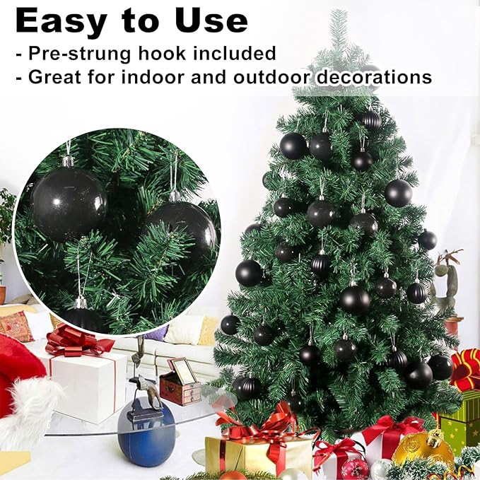 Black 3.2" Large Christmas Balls - Christmas Tree Decoration Ornaments Shatterproof Hanging Balls for Birthday Halloween Holiday Wedding Decorations Set of 18pcs