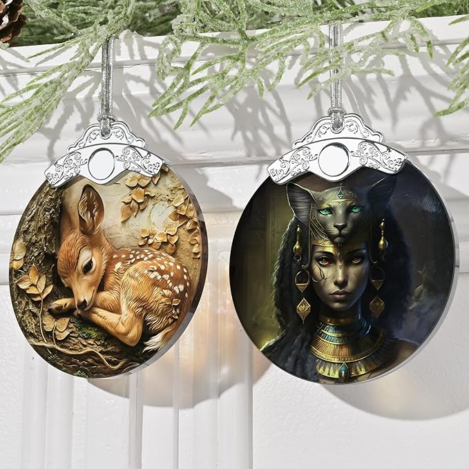 3" Stained Glass Egyptian Cat Ornament, Christmas Ornament, Christmas Ornaments for Tree, Heirloom Keepsake, Gift Exchange, Gift Idea, Bauble Present