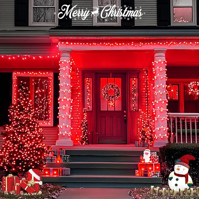 JMEXSUSS 500 LED Red Christmas Lights Indoor Outdoor, 163 FT Clear Wire Red Lights Plug in, 8 Modes Christmas Tree Lights Outdoor Waterproof for Xmas Tree Bedroom Room Halloween