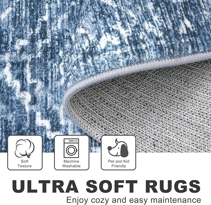 KILOCOCO Hallway Runner Rug 2x10 Runners for Hallways Washable Runner Rug Non Slip Rubber Backed Low-Pile Runners for Bedroom Kitchen Living Room Laundry Room Boho Rugs, Stonewashed Blue