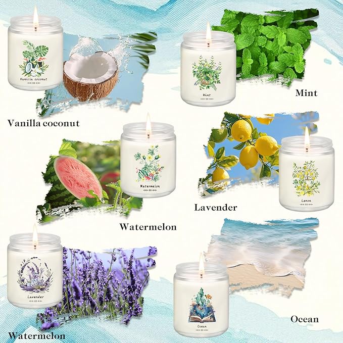 6 Pack Candles for Home Scented, 37.8 oz 300 Hour Long Lasting Candles,Aromatherapy Candles for Women Gifts, Natural Non Toxic Soy Candle Set Lavender/Vanilla Coconut/Lemon/Ocean/Mint/Watermelon