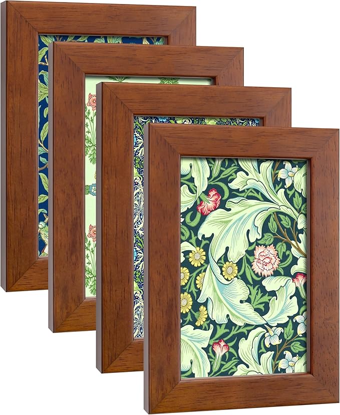 4x6 Picture Frame Set of 4 Made of Solid Wood Photo Frame with Real Glass for Pictures 4x6 Without Mat, Wall Mount or Tabletop Gallery Photo Frames, Brown