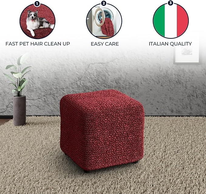 PAULATO BY GA.I.CO. Small Ottoman Cover Stool Cover Pouf Slipcover - Soft Polyester Fabric Slipcover - 1-Piece Form Fit Stretch Furniture Protector - Microfibra Collection - Burgundy (Ottoman)