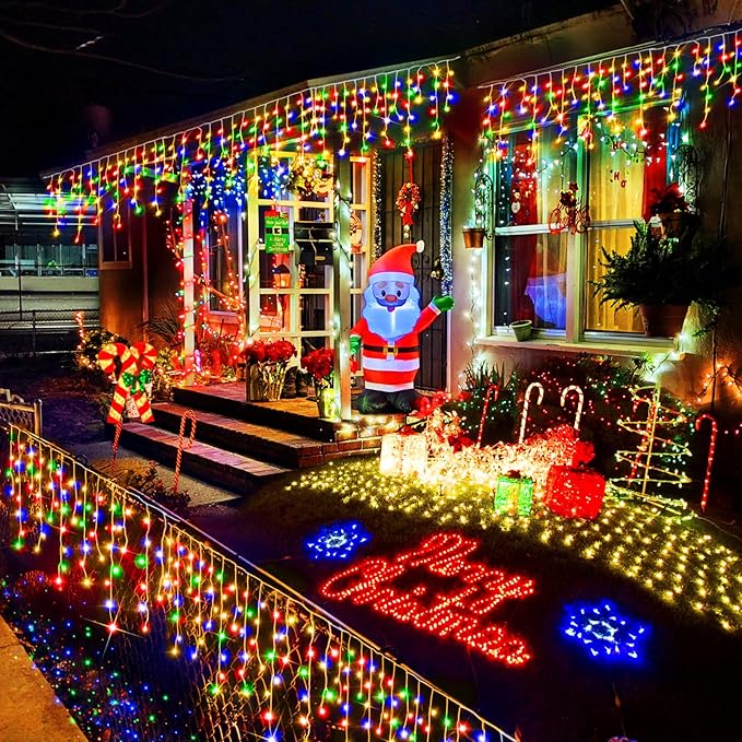 Christmas Lights Outdoor, 49FT 480 LED Ice Lights for Outside, 90 Drops Ice String Lights with 8 Modes, Waterproof Timer & Memory for Outside Decor, Yard, Garden, Eaves, Patio, Party (Multicolor)
