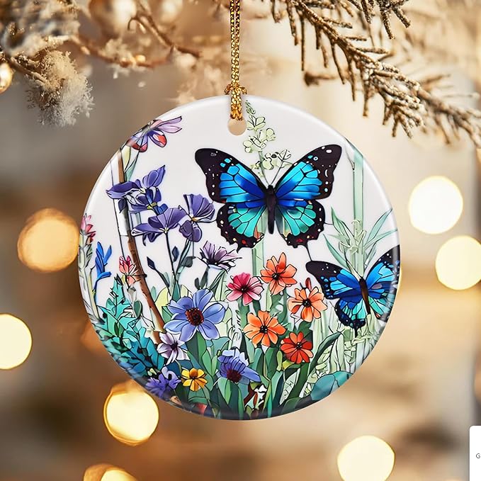 Christmas Ornaments, Dodosky 2.8in Ceramic Hanging Ornament, Xmas Decor, Christmas Tree Ornaments, Xmas Decorations for Tree, Holiday Ornament, Monarch Butterfly Decor, Butterfly Gifts for Women