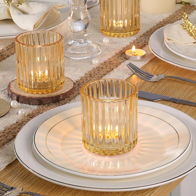 Gold Large Votive Candle Holder Set of 8, Tea Lights Candle Holders for Wedding Table Centerpieces, Boho Decor, Home Dinner Birthday Party Decor, Bridal Shower and Holiday Decorations
