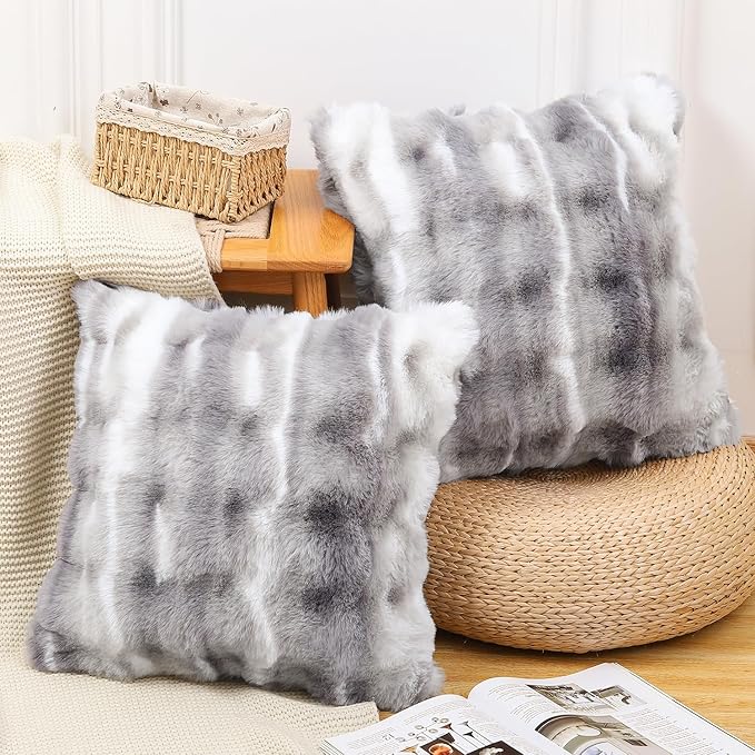 MADIZZ Pack of 2 Thick Plush Wool Throw Pillow Covers 26x26 Inch White Grey Soft Neutral Decorative Throw Pillows Accent Boho Cushion Covers for Couch Sofa Bedroom Pillow Shell