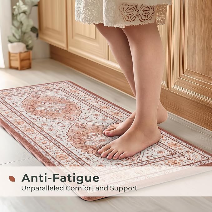FRESHMINT Anti Fatigue Kitchen Mats Set 2 PCS, Waterproof & Non-Skid Medallion Kitchen Rugs, Cushioned Kitchen Floor Mats for Standing Washable Comfort Kitchen Runners for Lanudry, Office, Sink