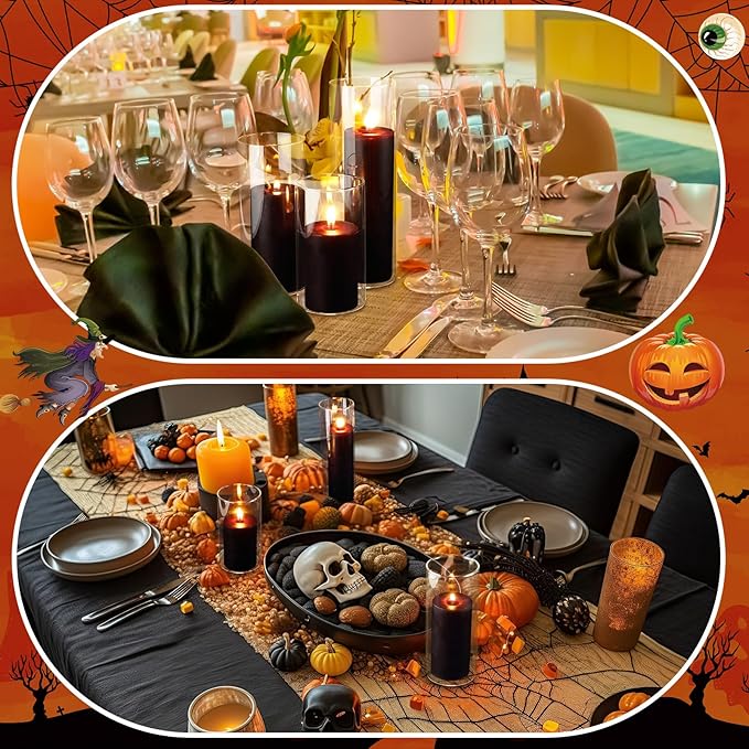 Shihanee Set of 3 Pillar Candles and 3 Glass Cylinder Candle Vases Holders Clear Pillar Jars for Wedding Centerpieces(2.6'' X 4.7'', 5.9'', 7.9'',Black)