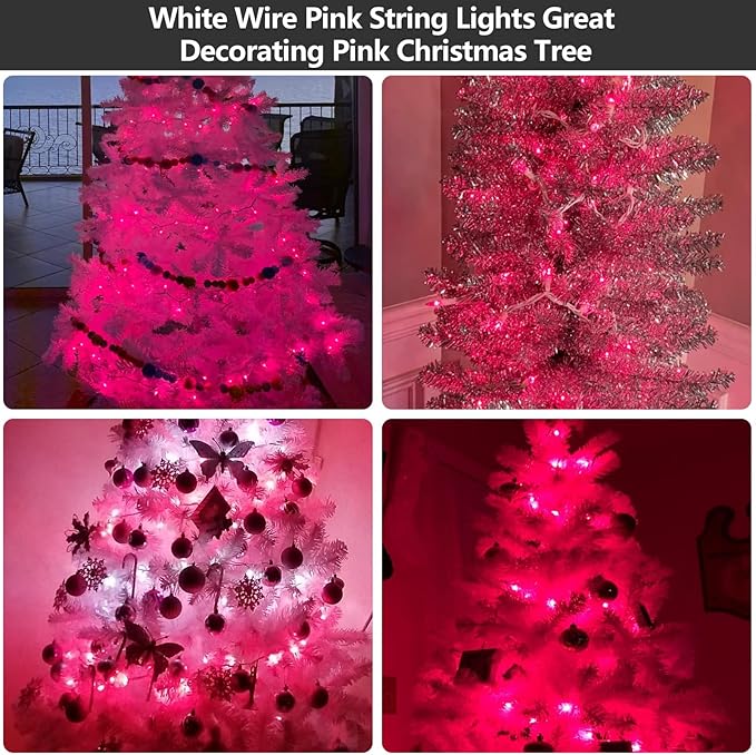 100 Count Pink Mini Christmas Lights String Plug in, 21ft Incandescent String Lights on White Cord, Pink Mini Xmas Lights for Christmas Tree Decorations Valentines Day Room Decor