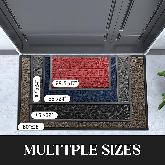 Yimobra Large Welcome Mat 47x24, Waterproof Non-Slip Outdoor Mats for Front Door Outside Entrance, Low-Profile Entryway Mat Indoor for Garage Patio, Wine Red
