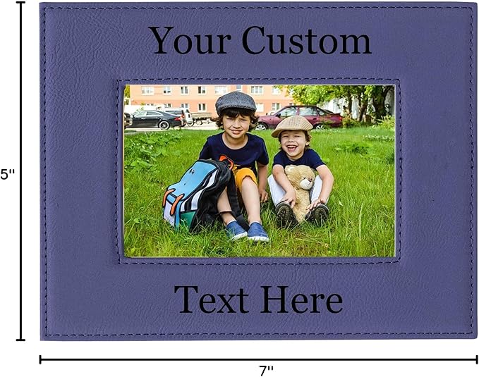 Personalized Add Your Custom Text Engraved Leatherette Faux Leather Hanging/Tabletop Personalized Group Family Photo Picture Frame (Purple, 8x10-inch Vertical)