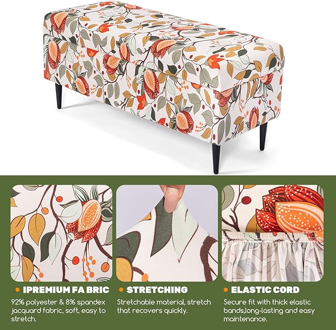 FUANGUI Ottoman Cover Stretch Storage Ottoman Bench Slipcover Printed Folding Storage Bench Ottoman Cover Footrest Stool Slipcover Footstool Protector Cover with Elastic Bottom,Medium,85