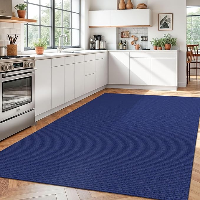 Braided Area Rug 5x7 Ft Washable Rugs for Living Room Bedroom Rugs Rubber Backed Boho Dining Room Rug Cotton Living Room Woven Floor Carpet for Nursery Playroom, Royal Blue/Navy