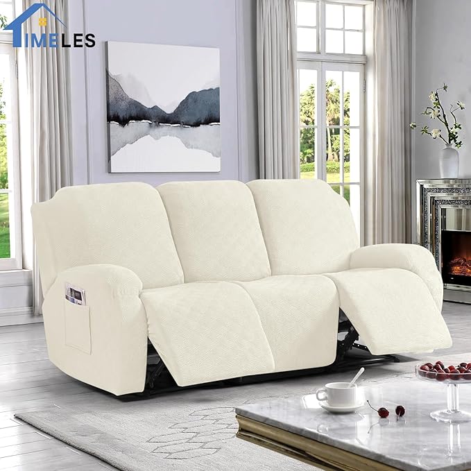 Timeles Recliner Covers for 3 Seater Reclining Sofa Slipcover Furniture Protector for Dogs and Pets Stretch Soft Washable (Three-Seater, Cream)