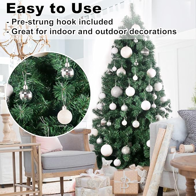 White & Silver 1.6" Small Christmas Balls Christmas Tree Decoration Ornaments Shatterproof Hanging Balls for Birthday Halloween Holiday Wedding Decorations Set of 24pcs