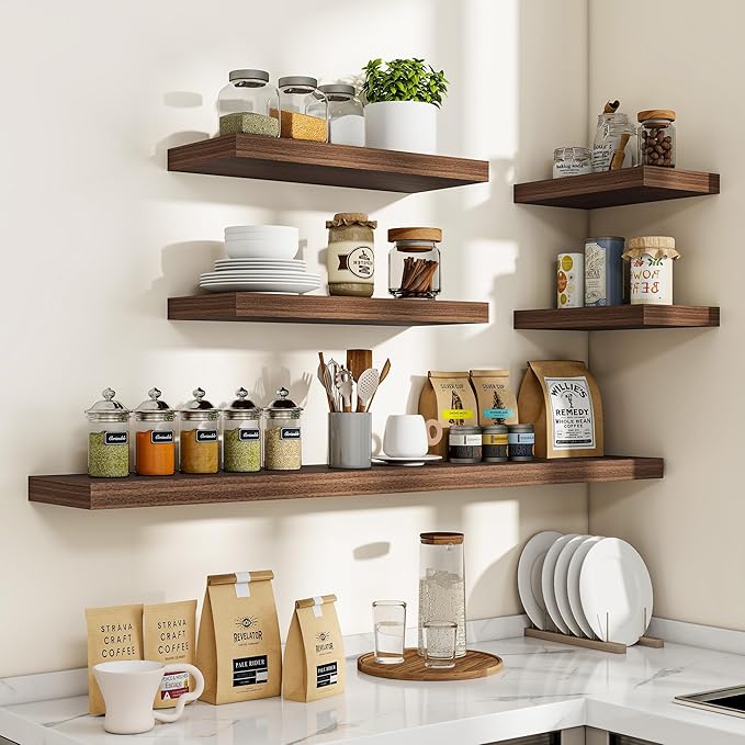 36 Inch Floating Shelves, 36"x9.25"x1.5" Inch Deep Floating Shelves for Wall, Wooden Shelves for Bathroom, Bedroom, Living Room, Walnut, 2 Pieces